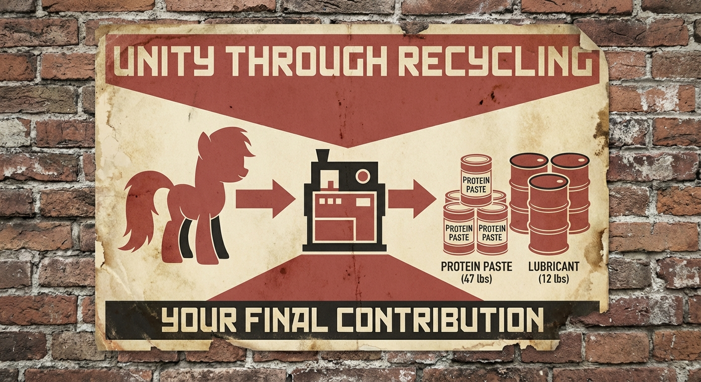 Informational signage regarding the Industrial Recycling Unit's conversion statistics.